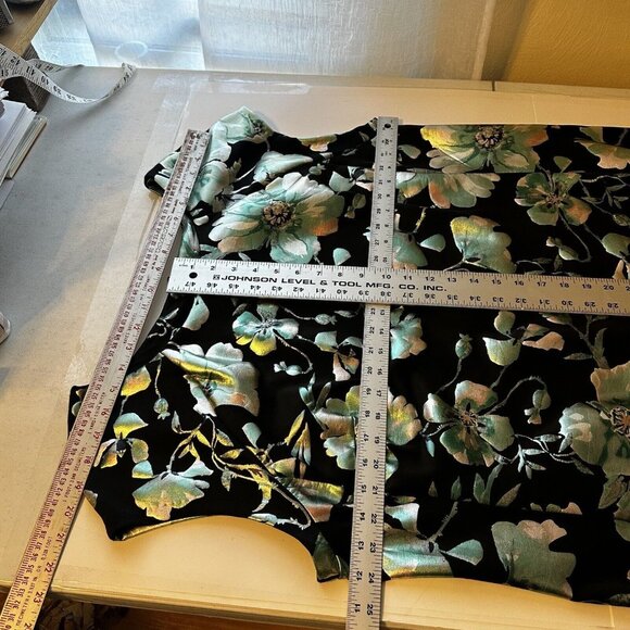 Avenue Womens Size 24 Metallic Black and Green Floral Sheath Midi Dress Evening - Picture 2 of 7